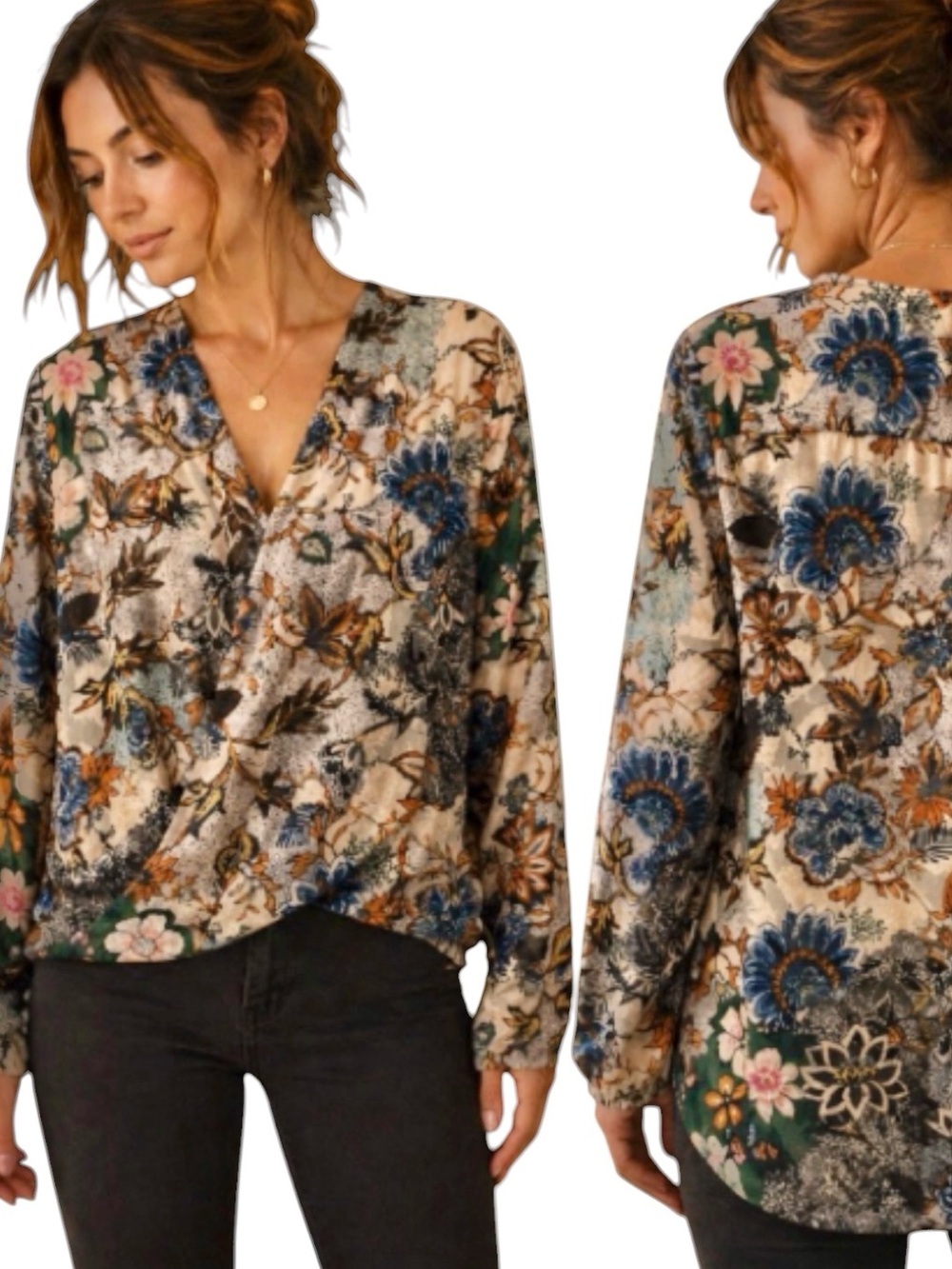 Rachel Roy Blouson Floral Blouse Top Women's Size 10 Romantic Botanical Moody